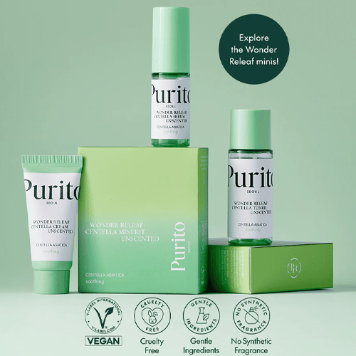 PURITO SEOUL Wonder Releaf Centella Mini Kit Unscented (Serum 15ml+Toner 30ml+Cream 15ml)