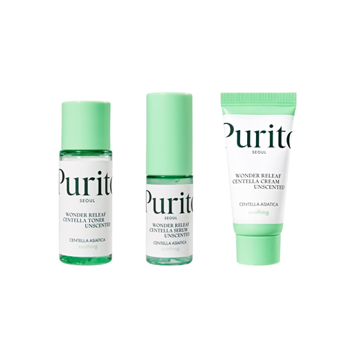 PURITO SEOUL Wonder Releaf Centella Mini Kit Unscented (Serum 15ml+Toner 30ml+Cream 15ml)